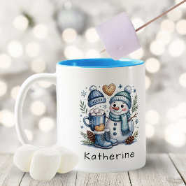 Personalisierter süßer Weihnachts-Schneemann Zweifarbige Tasse