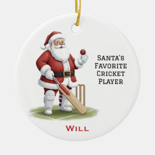 Personalisierter süßer Weihnachtsmann spielt Crick Keramik Ornament