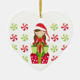 Personalisierter Süßigkeits-Weihnachtself Keramikornament