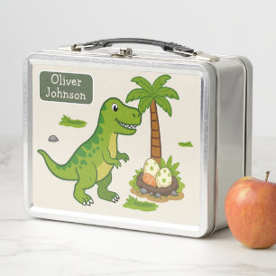 Personalisierter T-Rex Süßer Dinosaurier Schule Metall Brotdose