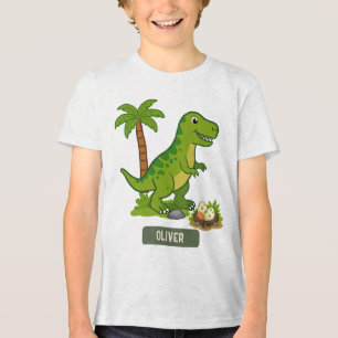 Personalisierter T-Rex Süßer Dinosaurier Tri-Blend Shirt