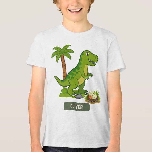 Personalisierter T-Rex Süßer Dinosaurier  Tri-Blend Shirt (Vorderseite)