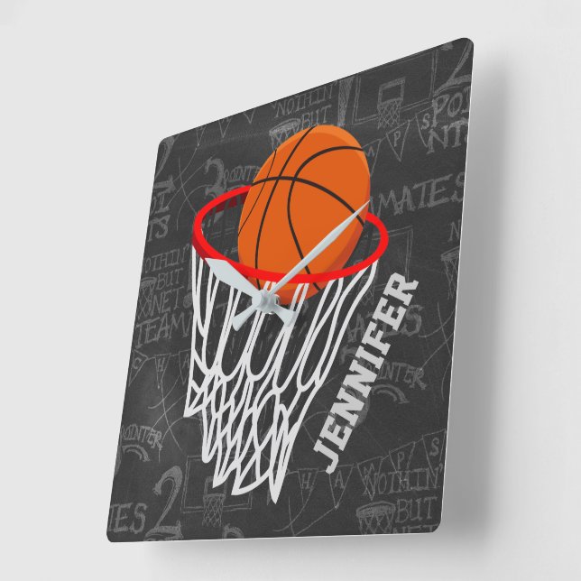 Personalisierter Tafel-Basketball und Band Quadratische Wanduhr (Winkel)
