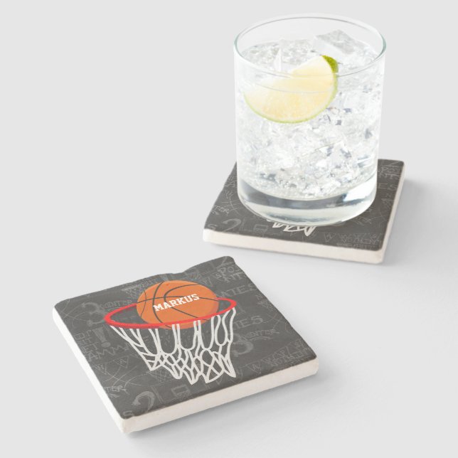 Personalisierter Tafel-Basketball und Band Steinuntersetzer (Seitenansicht)
