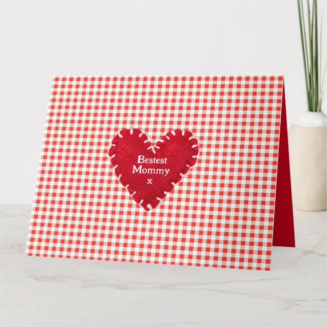 Personalisierter Tag der Rotfüsse Gingham Mutter Karte (Vorderseite)