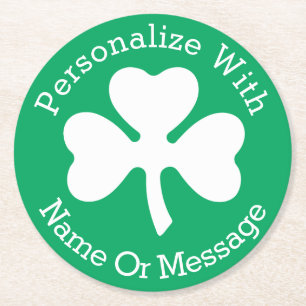 PERSONALISIERTER Tag Kleeblatt-St. Patricks Runder Pappuntersetzer