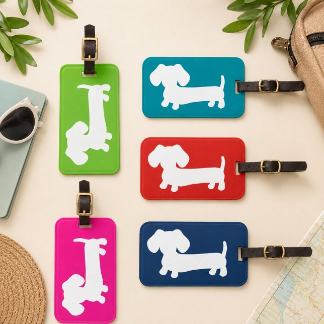 Personalisierter Tag mit blauer Dackel Gepäckanhänger (Wiener Dog Travel Luggage Tag)