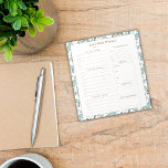 Personalisierter Tagesplaner Notizblock<br><div class="desc">Dieses moderne personalisierte Planer-Notizblock mit Checklisten ist mit einem aquamarinen blauen grünen Blattrahmen dekoriert. Elegante Skripttypografie an der Spitze kann mit einem Namen personalisiert werden. Unter diesem ist ein Ort, um den Tag oder das Datum einzugeben. Alle Untertitel für jeden Bereich können auf Wunsch mit Ihrem eigenen Text angepasst werden....</div>