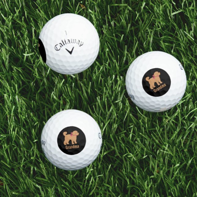 Personalisierter Tan Doodle Dog auf schwarz Golfball (Personalized golf balls!)