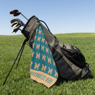 Personalisierter Tan Doodle Hund auf dunkelblau gr Golfhandtuch