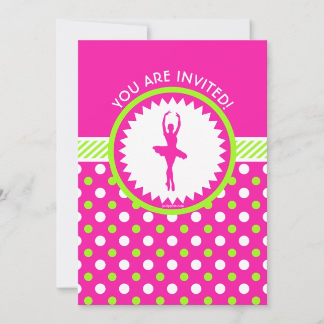 Personalisierter Tänzer Rosa Grüne Polka-Punkte Einladung (Vorderseite)