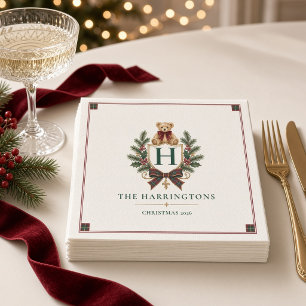 Personalisierter Tartan-Teddybär-Wappen-Weihnachte Serviette