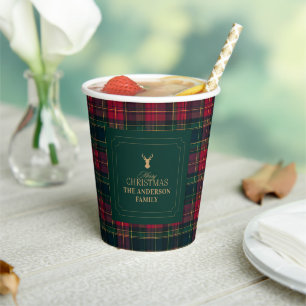 Personalisierter Tartan-Weihnachtsfamilienbecher Pappbecher