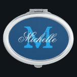 Personalisierter Taschenspiegel<br><div class="desc">Personalisierter Namensmonogrammmake-upvertragsspiegel. Kundenspezifischer ovaler kompakter Spiegel mit eleganter Skripttypographie und Anfangsbuchstaben des Vintagen Monogrammnamens. Niedliche girly Geschenkidee für Frauen und jugendlich Mädchen. Macht auch ein elegantes Brautparty oder eine Gastgeschenk Hochzeit für noble Braut,  Brautjungfern,  Trauzeugin,  kundengerechte Hintergrundfarbe der Gäste etc. IE-Marineblau. Stilvoller Text.</div>