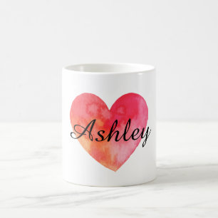 Personalisierter Tassenname und Watercolorherz Kaffeetasse