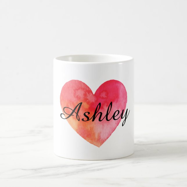 Personalisierter Tassenname und Watercolorherz Kaffeetasse (Mittel)