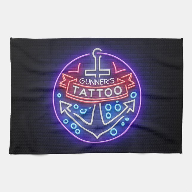 Personalisierter Tattoo Shop Nautical Neonsign Sty Geschirrtuch (Horizontal)