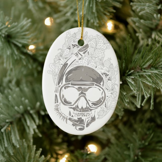 Personalisierter Tauchgang Skull Weihnachtsfeierta Keramikornament (Baum)