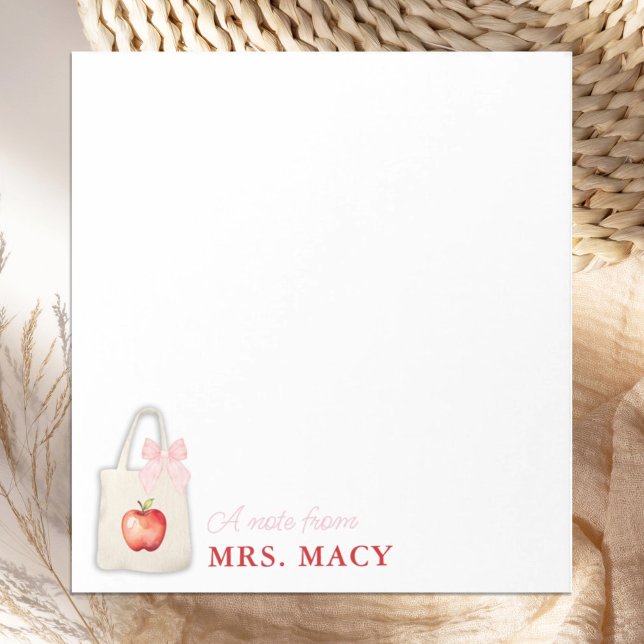 Personalisierter Teacher Tote Tasche mit rosa Bow Notizblock (Von Creator hochgeladen)