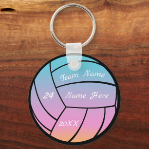 Personalisierter Teamname Pink Lila Volleyball Schlüsselanhänger