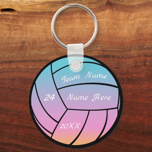 Personalisierter Teamname Pink Lila Volleyball Schlüsselanhänger (Vorderseite)