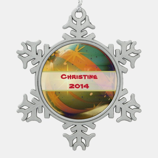 Personalisierter Teardrop Weihnachtsschmuck Schneeflocken Zinn-Ornament (Vorderseite)