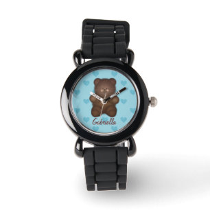 Personalisierter Teddy-Bär mit Herz-Uhr Armbanduhr