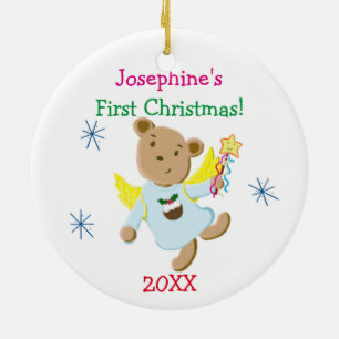 Personalisierter Teddy-Bärn-Engels-erstes Keramikornament