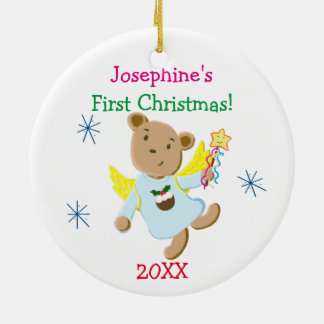 Personalisierter Teddy-Bärn-Engels-erstes Keramikornament