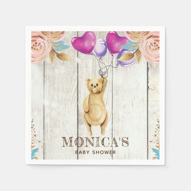 Personalisierter Teddy Bear Rustikale Babydusche Serviette (Vorderseite)