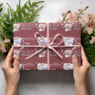 Personalisierter Teddy Bear und Balloon Baby Dusch Geschenkpapier