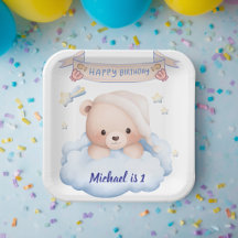 Personalisierter Teddybär 1. Geburtstagspapiertell