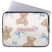 Personalisierter Teddybär & Blaues Schleifenmuster