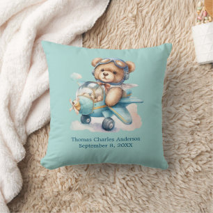 Personalisierter Teddybär-Flugzeug-Baby-Junge-Gesc Kissen