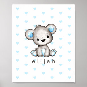 Personalisierter Teddybär für Babyjungen Blaue Her Poster