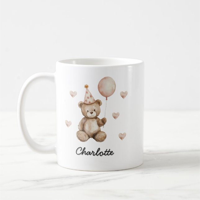 Personalisierter Teddybär-Geburtstags-Baby-Becher  Kaffeetasse (Links)