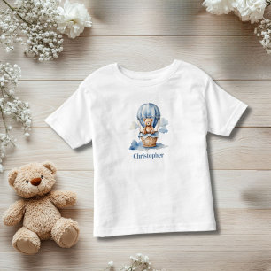 Personalisierter Teddybär Heißluftballon Blau Jung Kleinkind T-shirt
