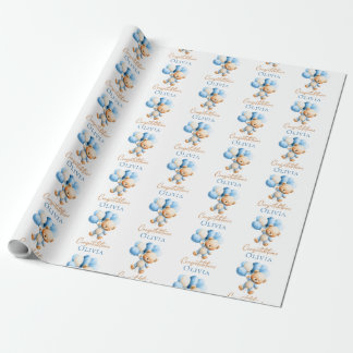 Personalisierter Teddybär Jungen-Baby-Party Geschenkpapier