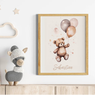 Personalisierter Teddybär mit Balloons-Kinderzimme Poster
