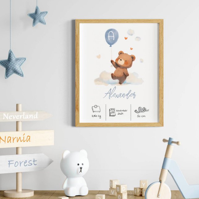 Personalisierter Teddybär mit Balloons-Kinderzimme Poster (Von Creator hochgeladen)