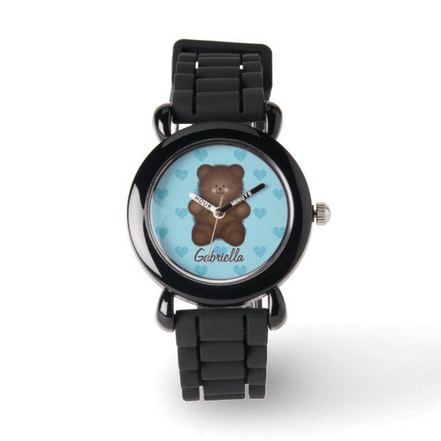 Personalisierter Teddybär mit Herz-Beobachtung Armbanduhr (Vorderseite)