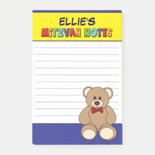Personalisierter Teddybär Mitzwa - Gelb Blau Post-it Klebezettel