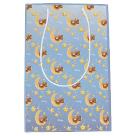 Personalisierter Teddybär Mond Soft Blau Baby Show Mittlere Geschenktüte