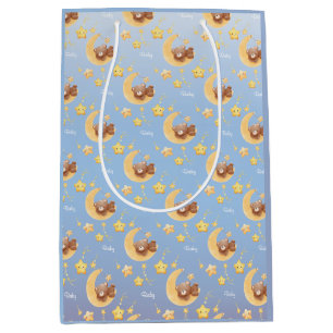 Personalisierter Teddybär Mond Soft Blau Baby Show Mittlere Geschenktüte