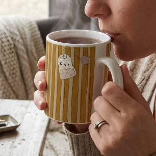 Personalisierter Teebeutel mit gelben Streifen und Kaffeetasse