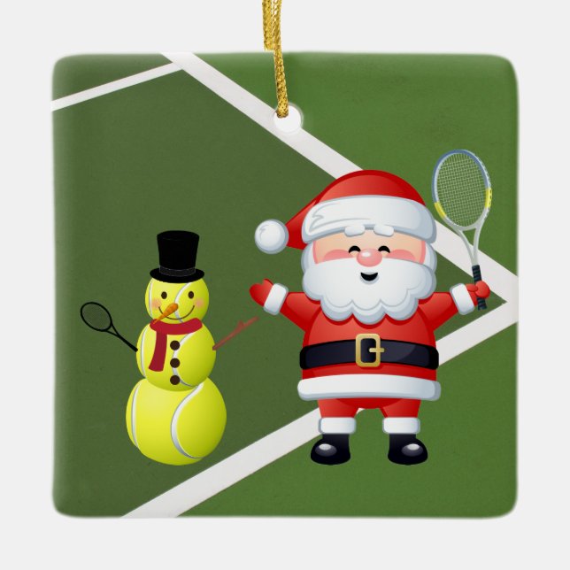 Personalisierter Tennis Snowman und der Weihnachts Keramikornament (Vorderseite)