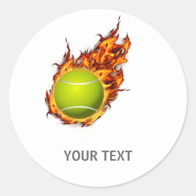 Personalisierter Tennisball auf dem Feuer Tennis T Runder Aufkleber (Vorderseite)