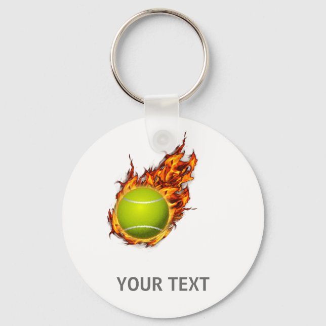Personalisierter Tennisball auf dem Feuer Tennis T Schlüsselanhänger (Vorderseite)