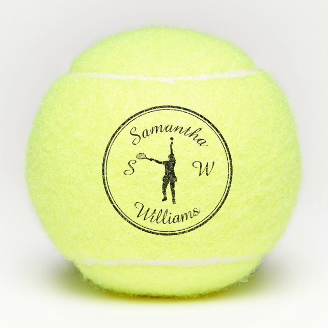 Personalisierter Tennisspieler Schwarze Silhouette Tennisbälle (Vorderseite)