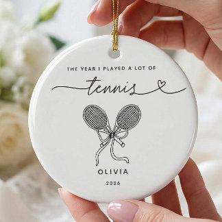 Personalisierter Tennisspieler-Weihnachtsschmuck Keramik Ornament